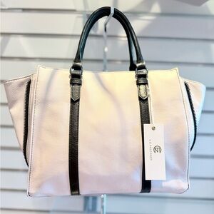 NWT Cream and Black Women's Leather Tote Bag CZ Falconer